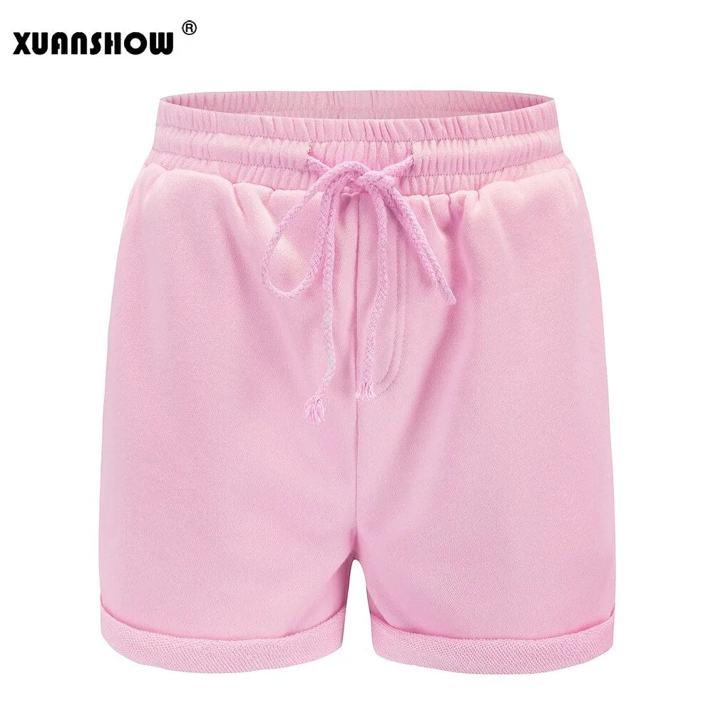 XUANSHOW New Summer Shorts Women Casual Cotton High Waist Female Sportswear Elastic With Belt Short Pants Candy Lady Hot Shorts