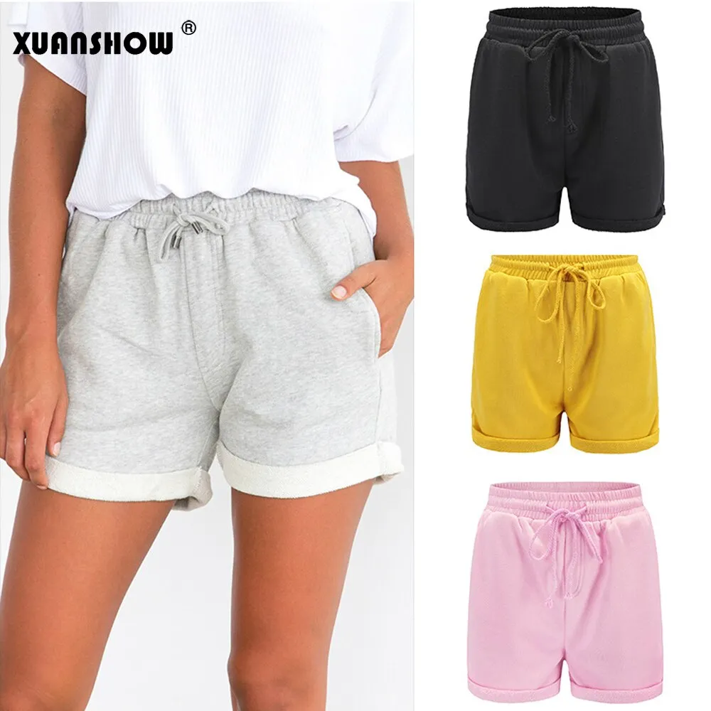 XUANSHOW New Summer Shorts Women Casual Cotton High Waist Female Sportswear Elastic With Belt Short Pants Candy Lady Hot Shorts