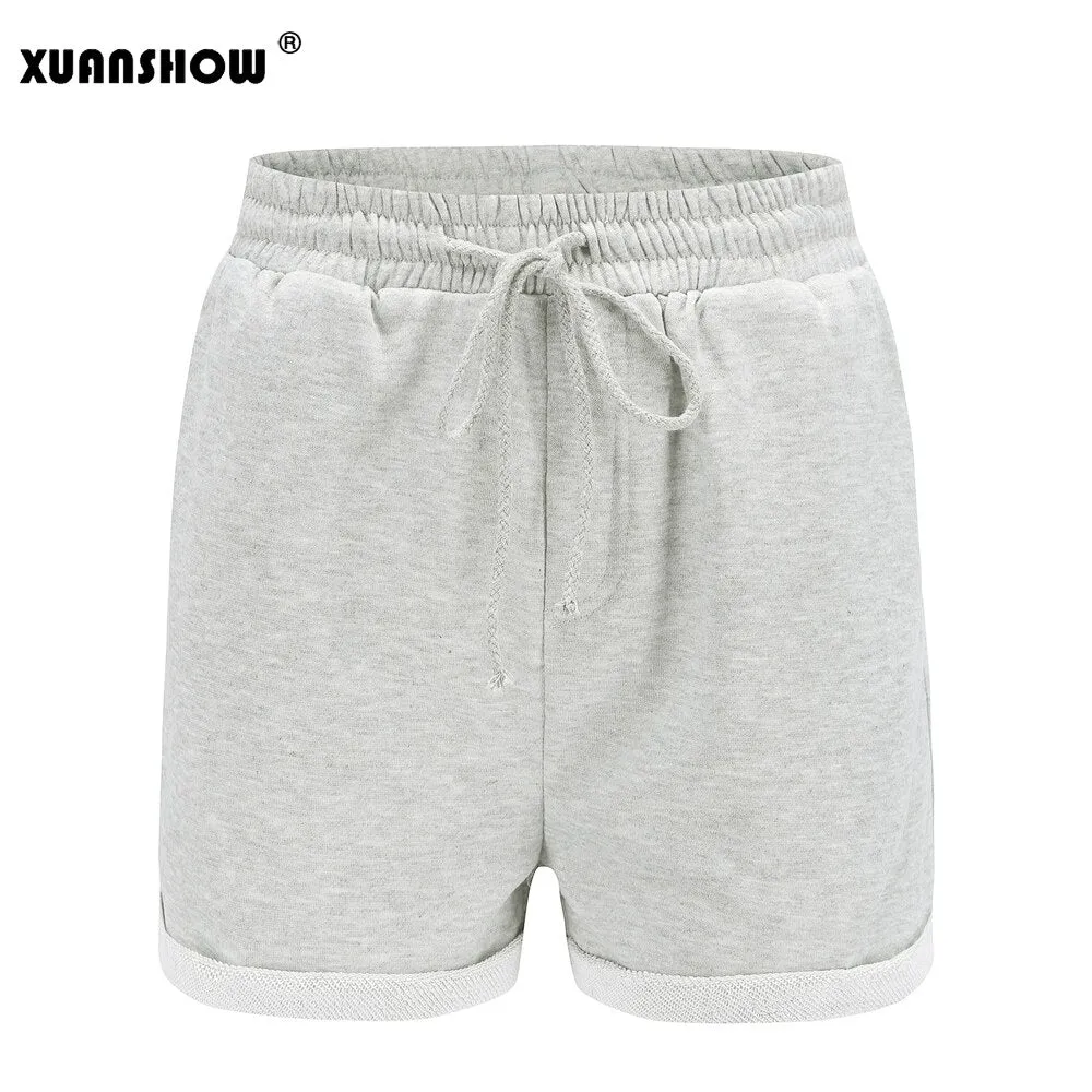 XUANSHOW New Summer Shorts Women Casual Cotton High Waist Female Sportswear Elastic With Belt Short Pants Candy Lady Hot Shorts