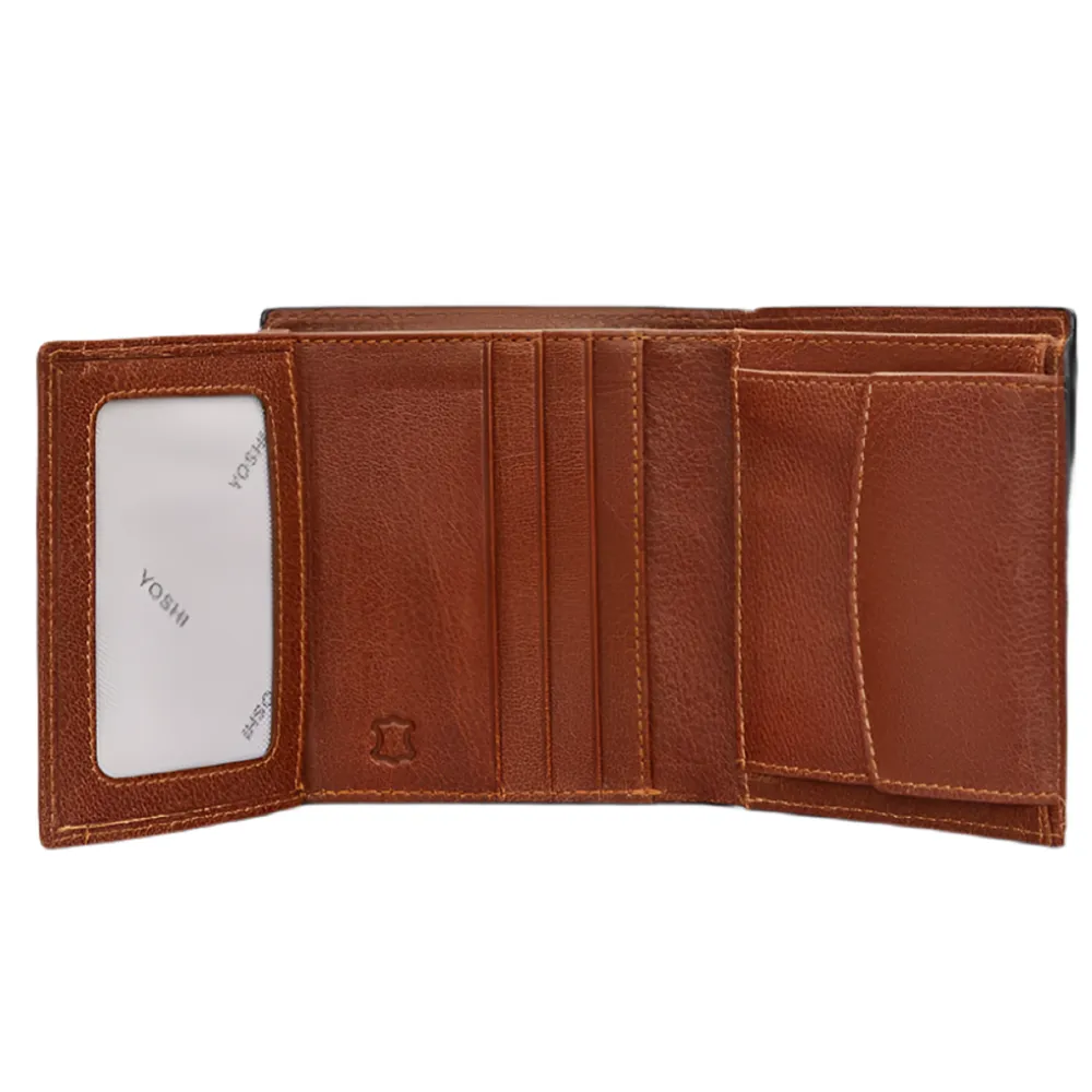 Yoshi Two Fold Brown Leather Wallet with Coin Pocket