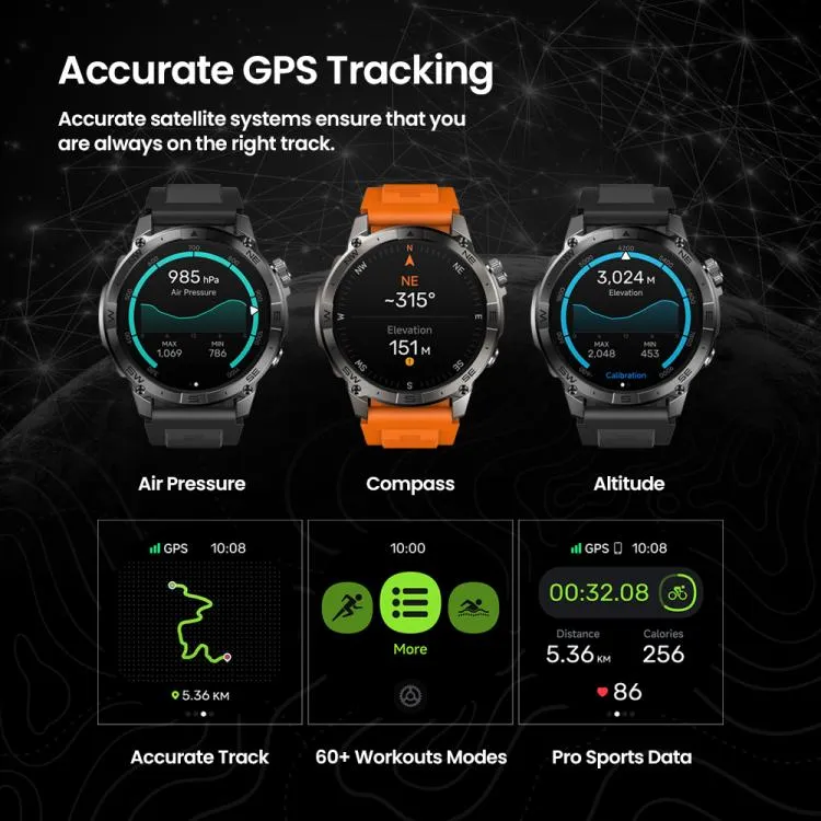 Zeblaze Stratos 2 Plus 1.43 inch Screen 3 ATM Health and Fitness GPS Smart Watch(Electric Orange)
